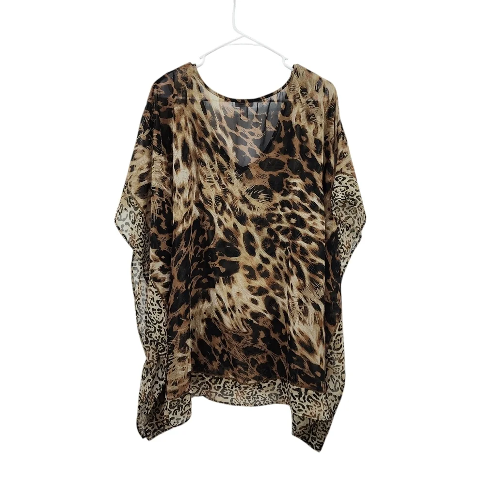 Chico's Women's Lightweight Animal Print Sheer Caftan Cover Up - S/M - Picture 5 of 6